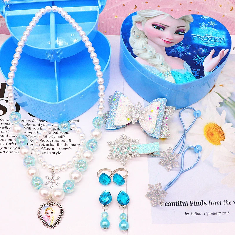 Frozen Princess Hair Accessories Children Kids Elsa Jewelry Gift Set Birthday Box Make Up Necklace 10pcs/box | Детская одежда и