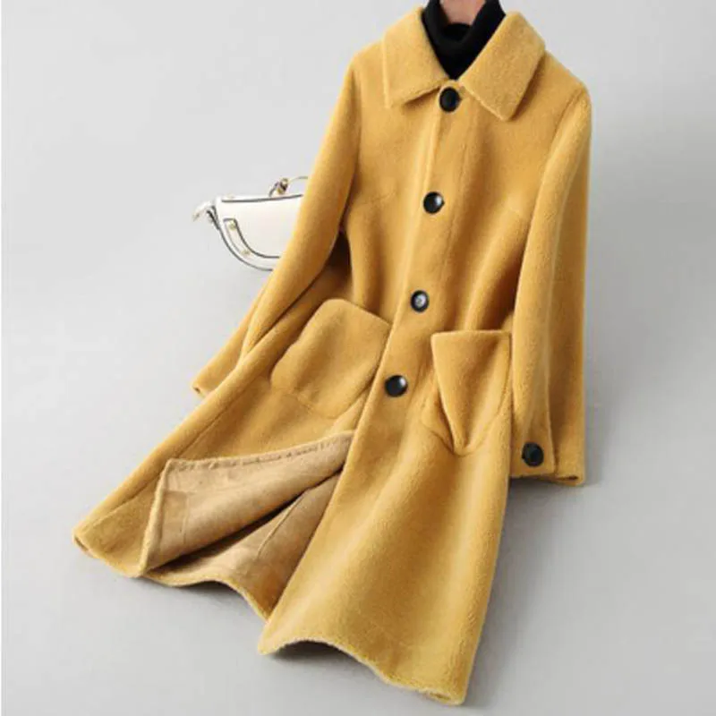 

Natural Sheep Shearing Fur Jacket Women Real 100% Wool Coat Women Coat Pop Thick Winter Coat A100