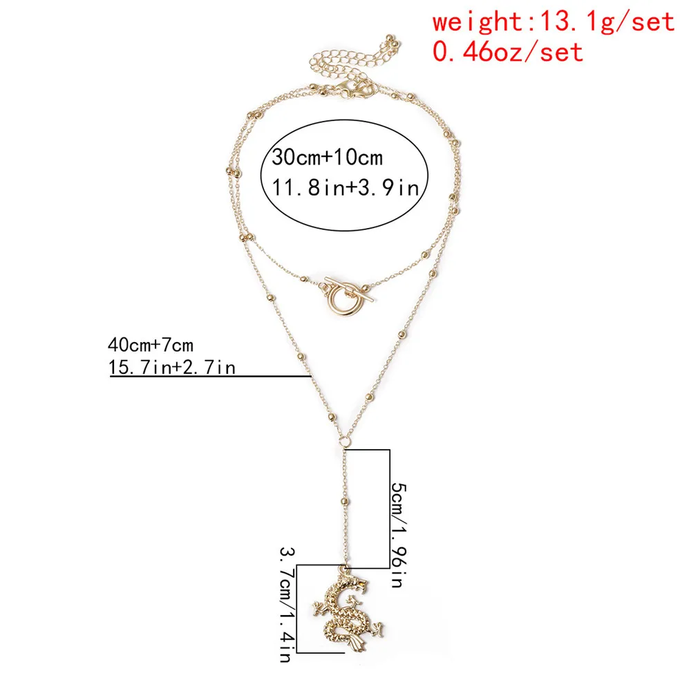 

Charm Crystal Dragon Animal Pendant Necklace Set for Women Vintage Minimalist Bead Chain Choker Necklace Statement Jewelry Gift