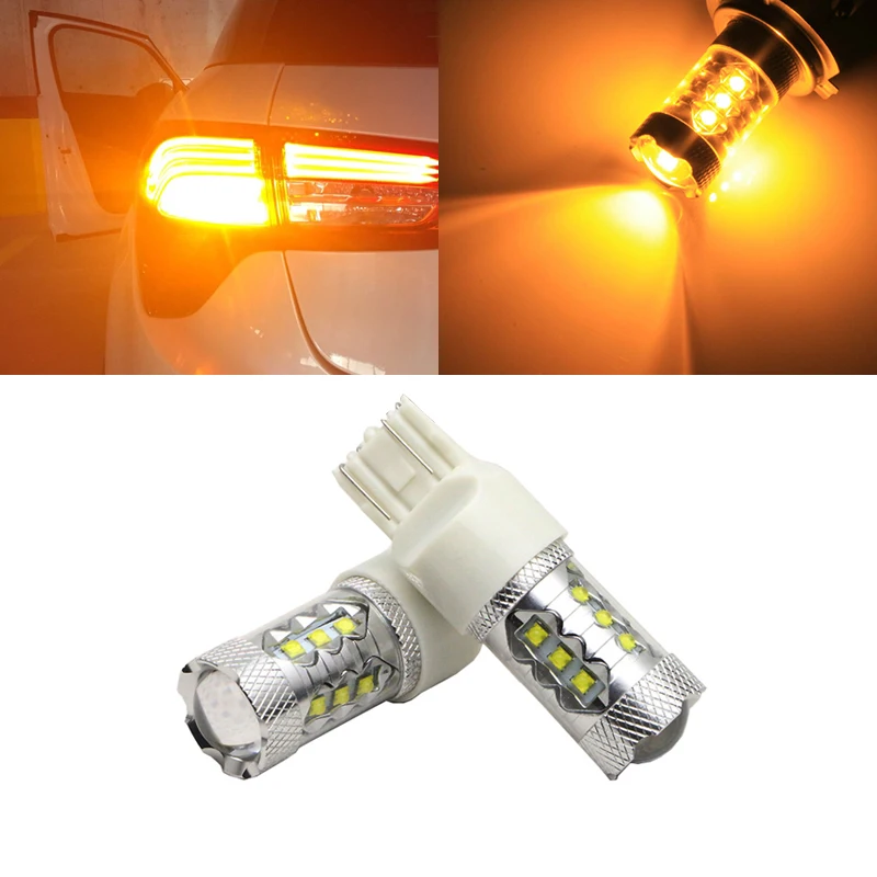 2x High Power 30W/50W/80W CREE Chip T20 7443 W21W LED Bulbs Car Lights Signal Backup DRL Lights White/Red/Amber