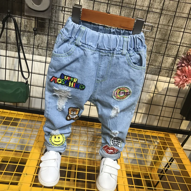 Джинсы WLG для мальчиков Детские демисезонные рваные джинсы в стиле пэчворк с
