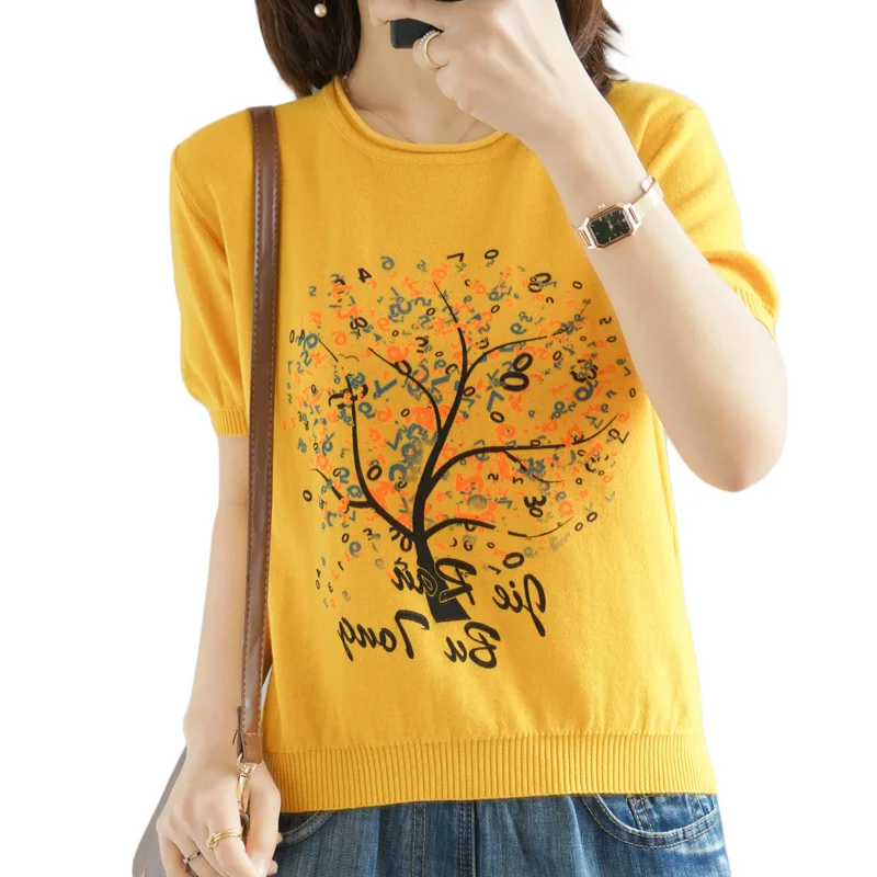 Распродажа Летняя трикотажная футболка из 100 хлопка с круглым вырезом футболки