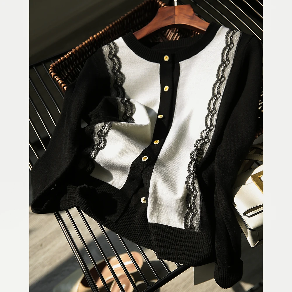 Женский вязаный кардиган элегантный однобортный свитер составного кроя с