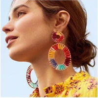 itenice multicolor raffia drop earrings for women handmade weave boho heart statement earrings rainbow geometric hoop earring
