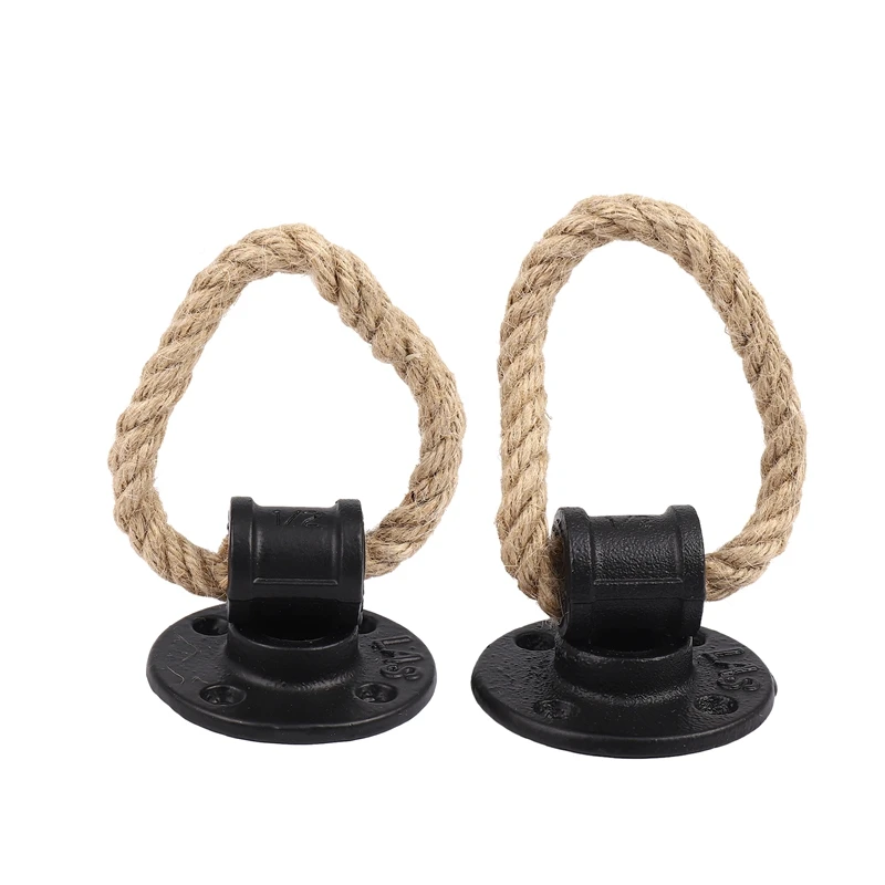 

2Pcs Vintage Towel Rack Ring Industrial Style Wall Mount Towel Holder Iron Pipe Hemp Rope Bathroom Toilet Home Hotels Decoration