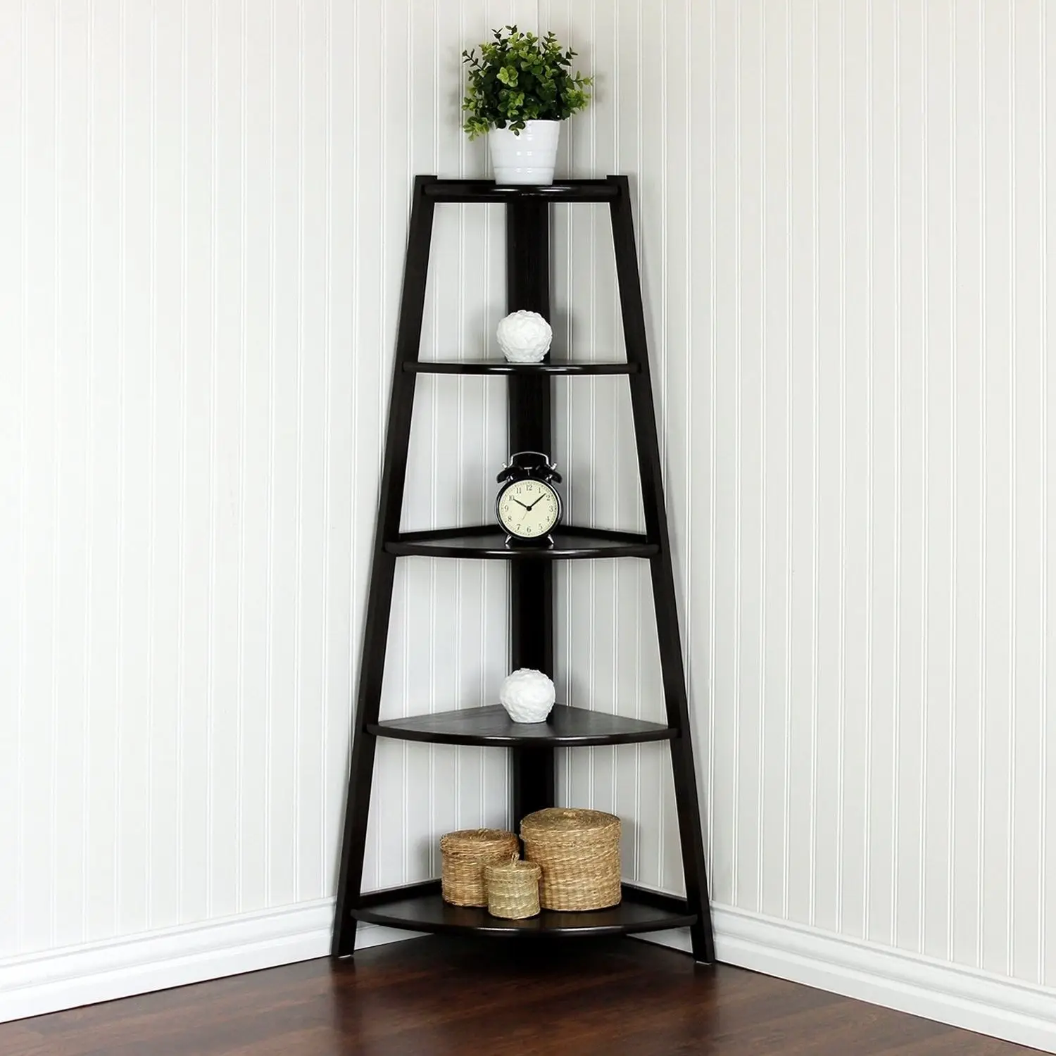

5 Tier Living Room Corner Shelf Stand Wood Display Storage Rack Office Home Furniture