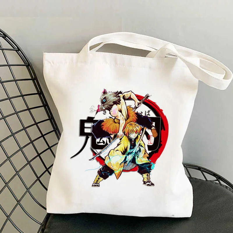 

Demon Slayer Kimetsu No Yaiba shopping bag reusable bolsa canvas grocery bag net woven reusable fabric sacolas