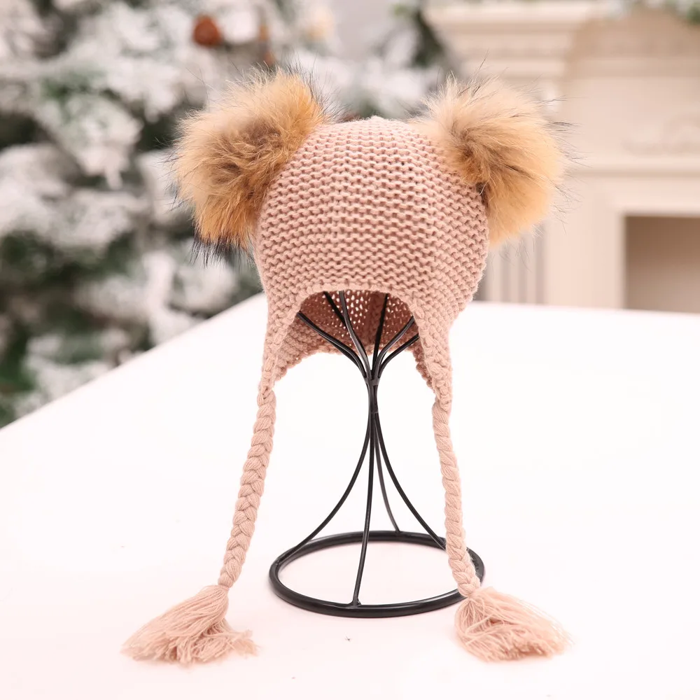 Детская зимняя шапка шапочка с помпоном бини собачка כבзимние зимние вязаные