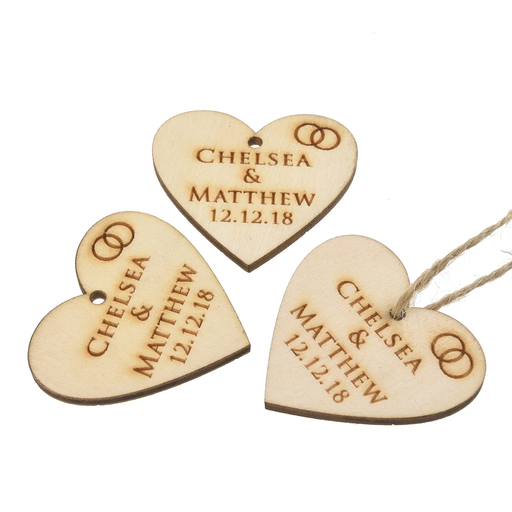 100 шт Персонализированные Выгравированные деревянные Свадебные бирки с