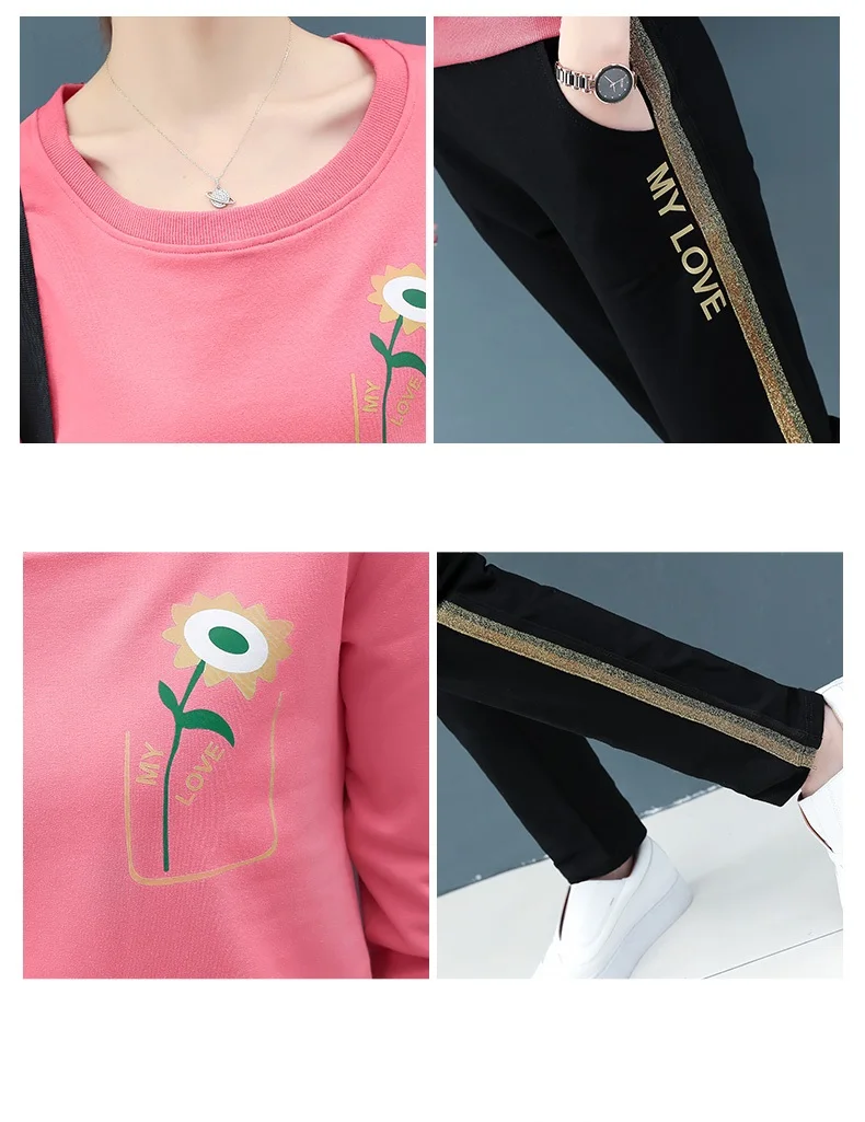 

Top selling product in 2020 Lady clothes set Tracksuit cotton Leisure sports suit large size 2 piece set Tops + trousers 1612