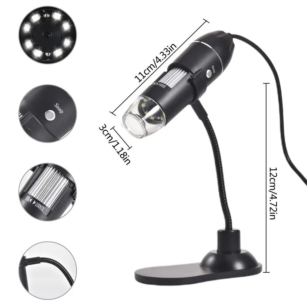 Цифровой микроскоп 3 в 1 1000X Многофункциональная портативная Лупа с поддержкой