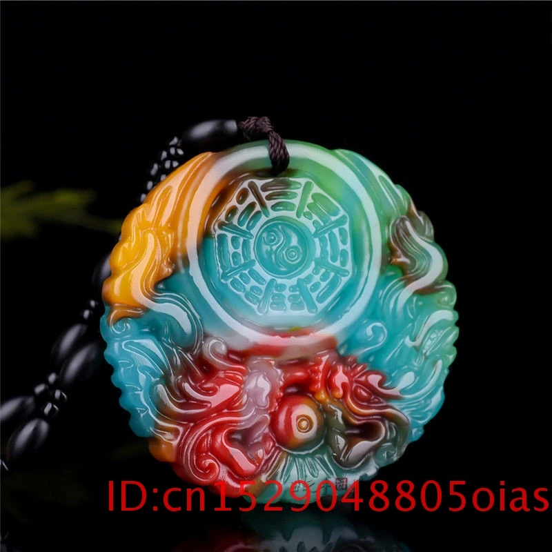 Китайский Натуральный Цвет Нефритовый дракон восемь диаграмм кулон ожерелье