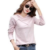 long sleeve hooded bamboo cotton t shirts autumn winter stripe patchwork solid color tops ladies 2021 women pink blue tee shirts