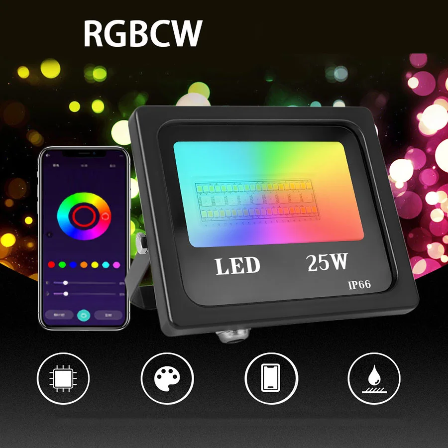 Уличные светодиодные прожекторы с регулируемой яркостью 24 Вт Bluetooth RGBCW IP66