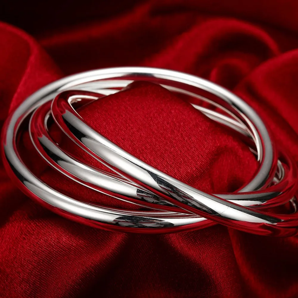 

New Trendy 925 Sterling Silver Jewelry Three Round Circles Bracelet Bangle For Women Men Fashion Jewelry