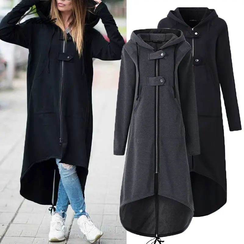 

2020 Autumn Coat Women Hooded Hoodies Dress Female Long Sleeve Casual Sweatshirt Lady Zipper Buckle Long Shirt Oversized