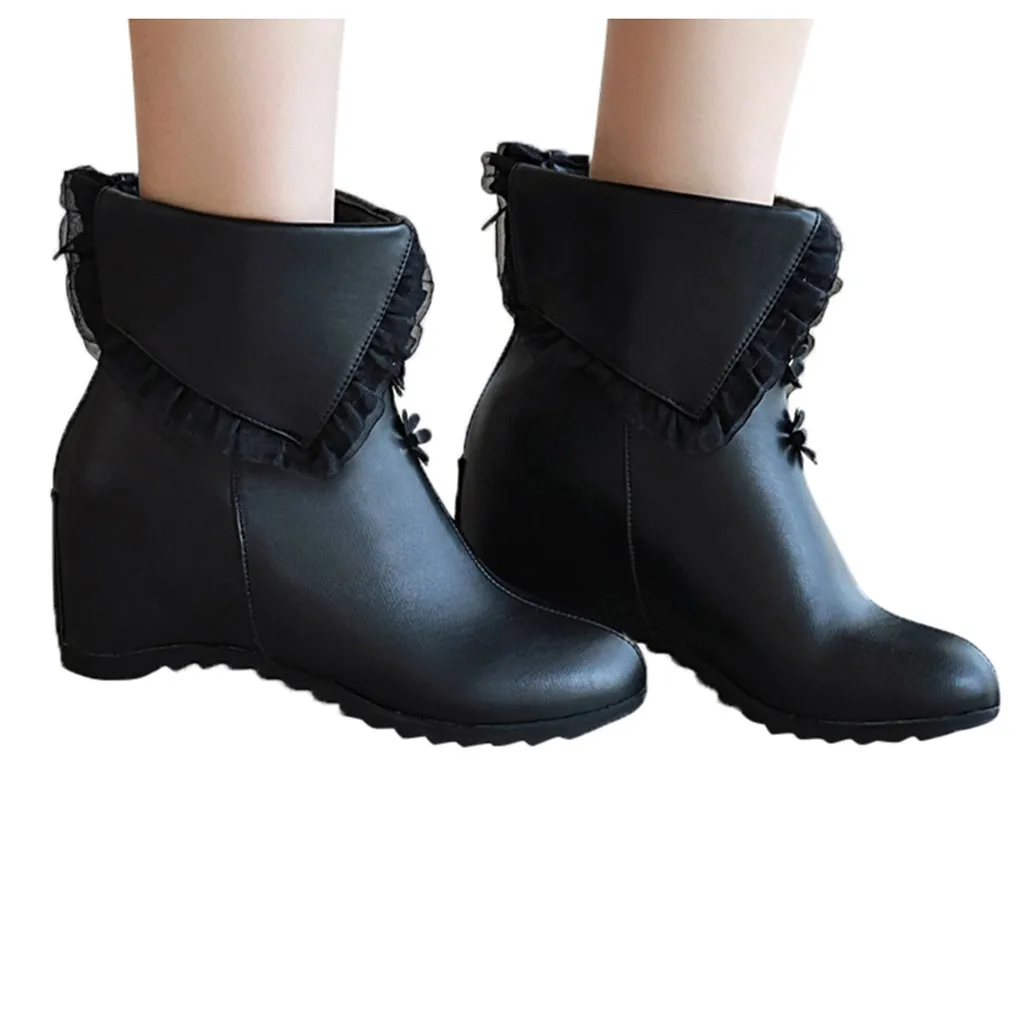 Модные женские туфли на танкетке Туфли молнии с цветочным узором кружевные