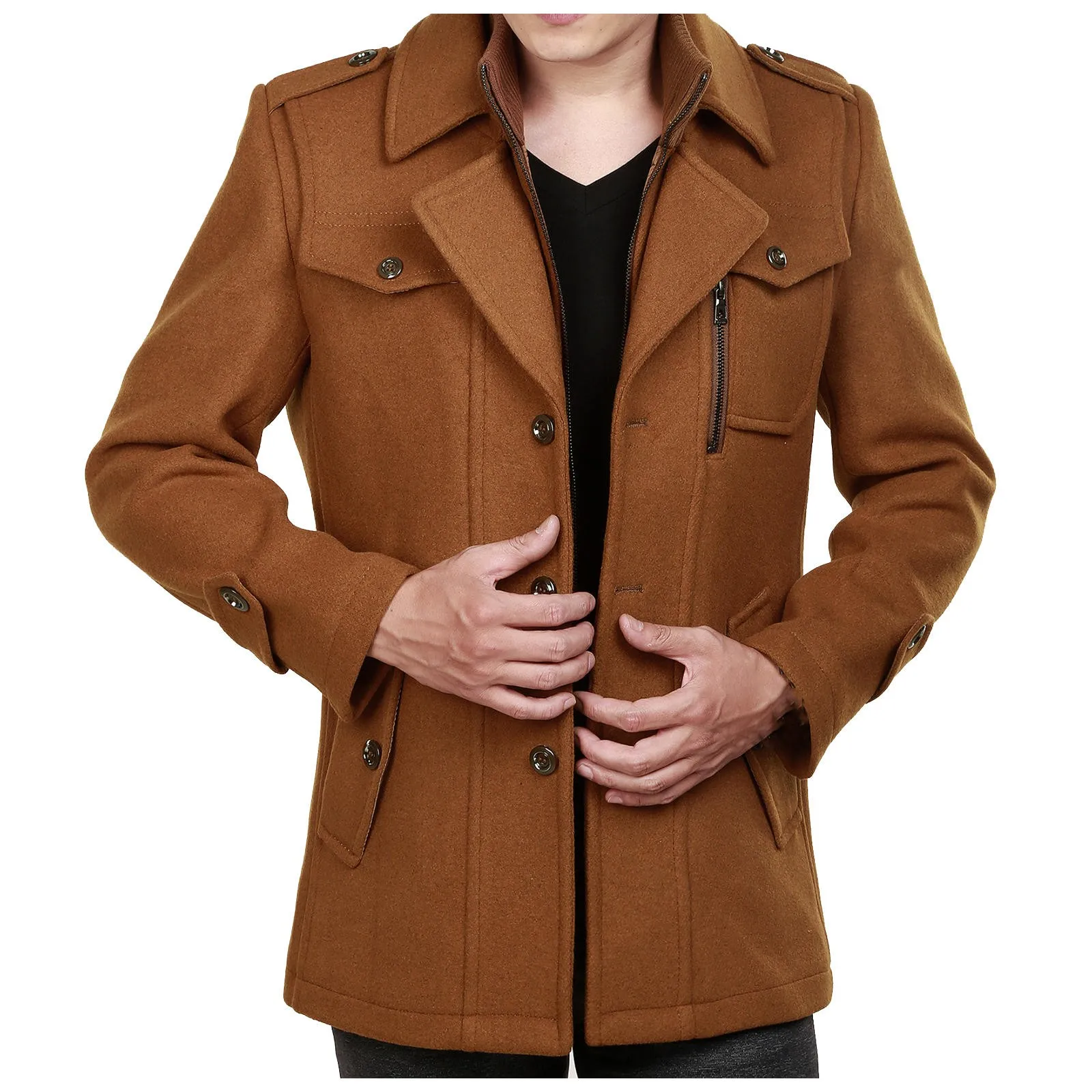 

High Quality New Mens Trench Coat Jacket Men Leisure Long Sections Woolen Coats Mens Pure Color Casual Fashion Mens Windbreaker