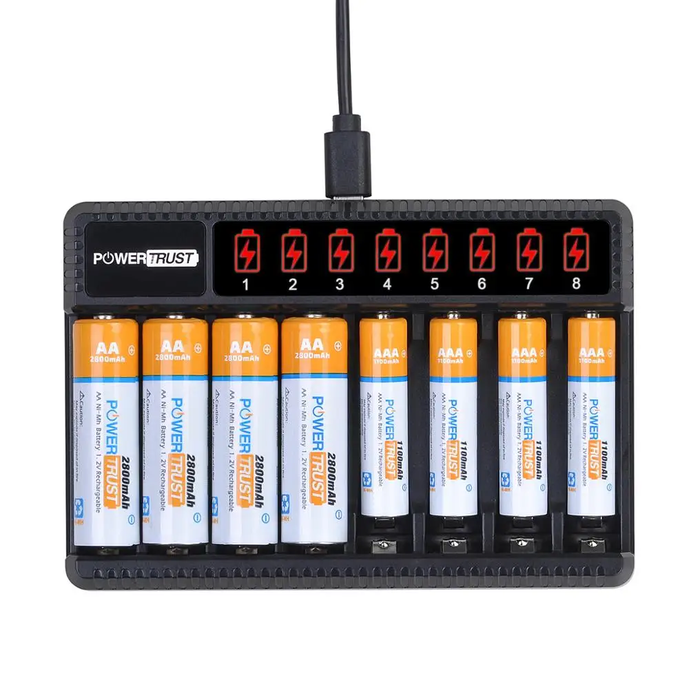 

AA 2800mAh Rechargeable Batteries + AAA 1100mAh Rechargeable Battery with 8Slots Charger for AA AAA NiMH Electric Toys