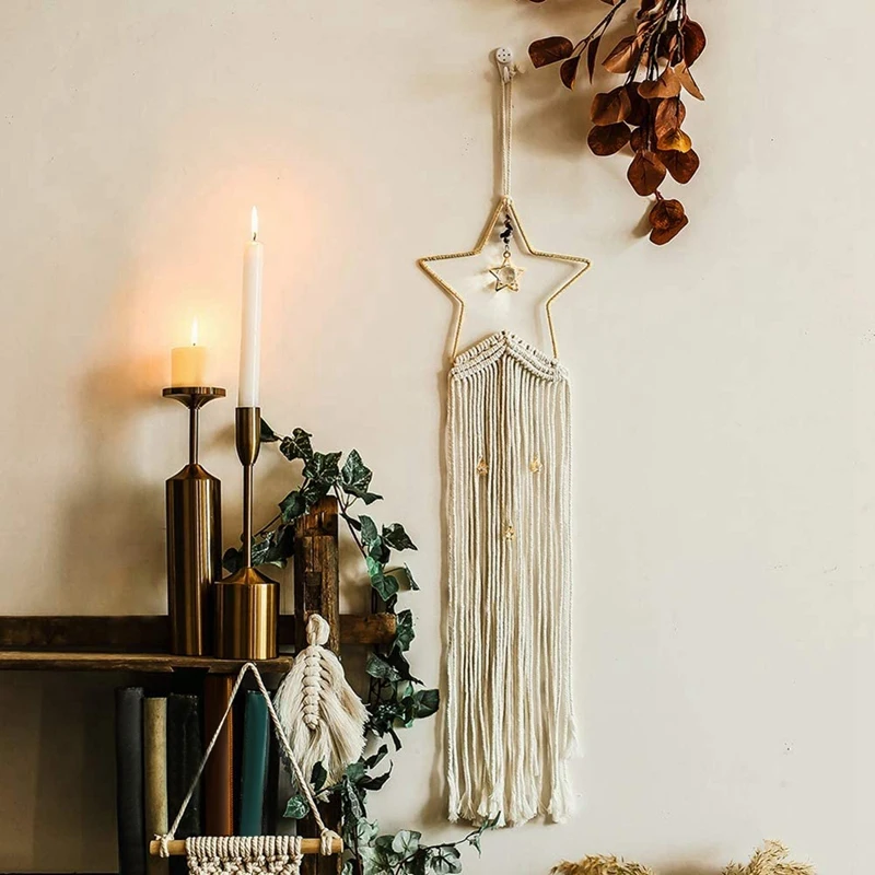 

Handmade Star Woven Cotton Dream Catcher Boho Macrame Wall Hanging Tapestry Bedroom Dorm Decor Party Wedding Ornament