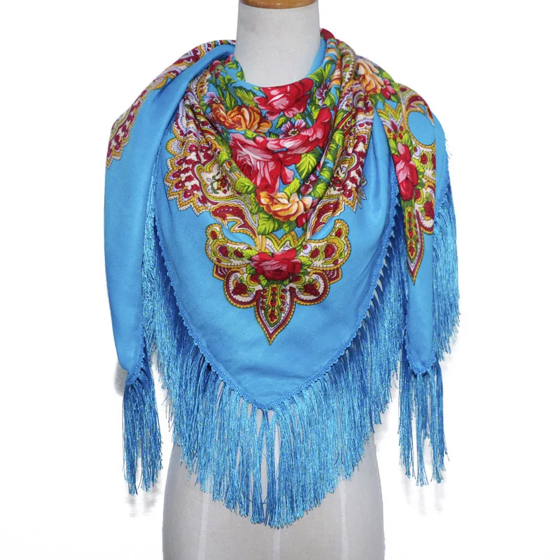 

New Arrival Luxury Delicate Square Blankets Russian Women Wedding Scarf Retro Style Cotton Printing Handkerchief Shawl Scarf