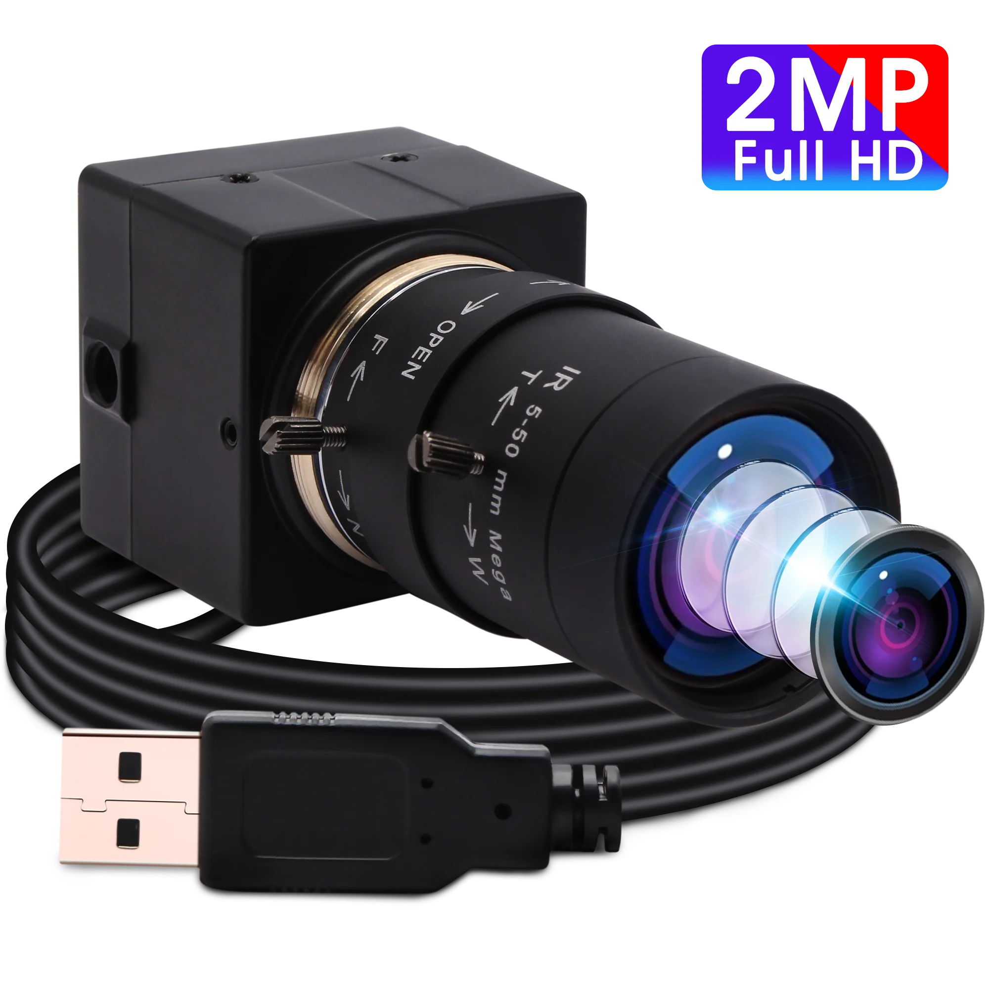 

1080P USB Webcam 5-50mm CS Mount Varifocus lens CMOS OV2710 MJPEG 30fps/60fps/120fps USB Camera chamber for Computer PC Laptops