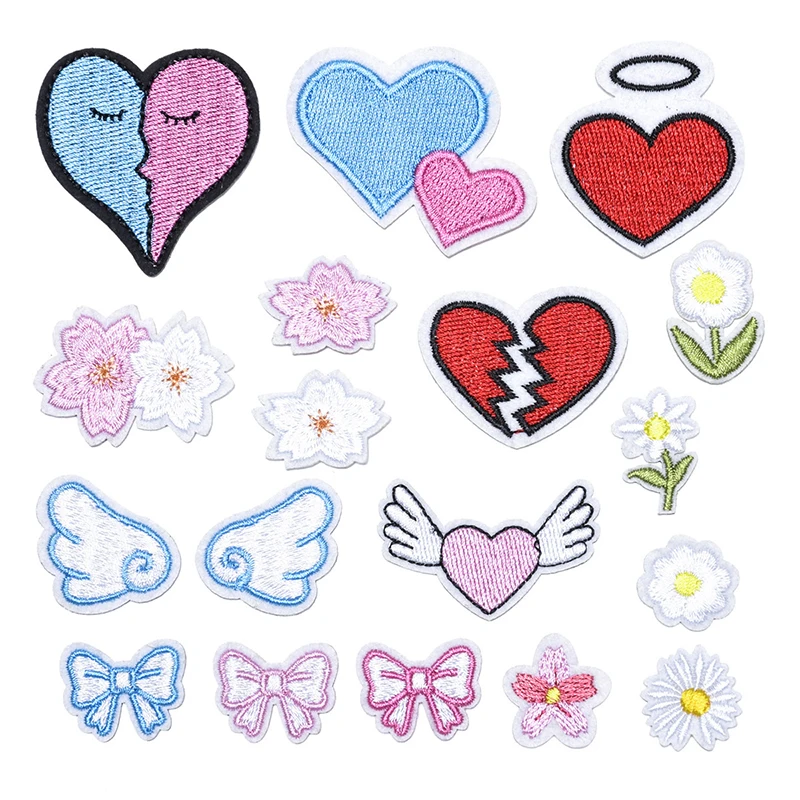 

Love Bowknot Embroidery Cloth Sticker Sunflower Angel Wings Daisy Plum Free Iron Patch Kid Child Clothes Hole repair Hat Decor