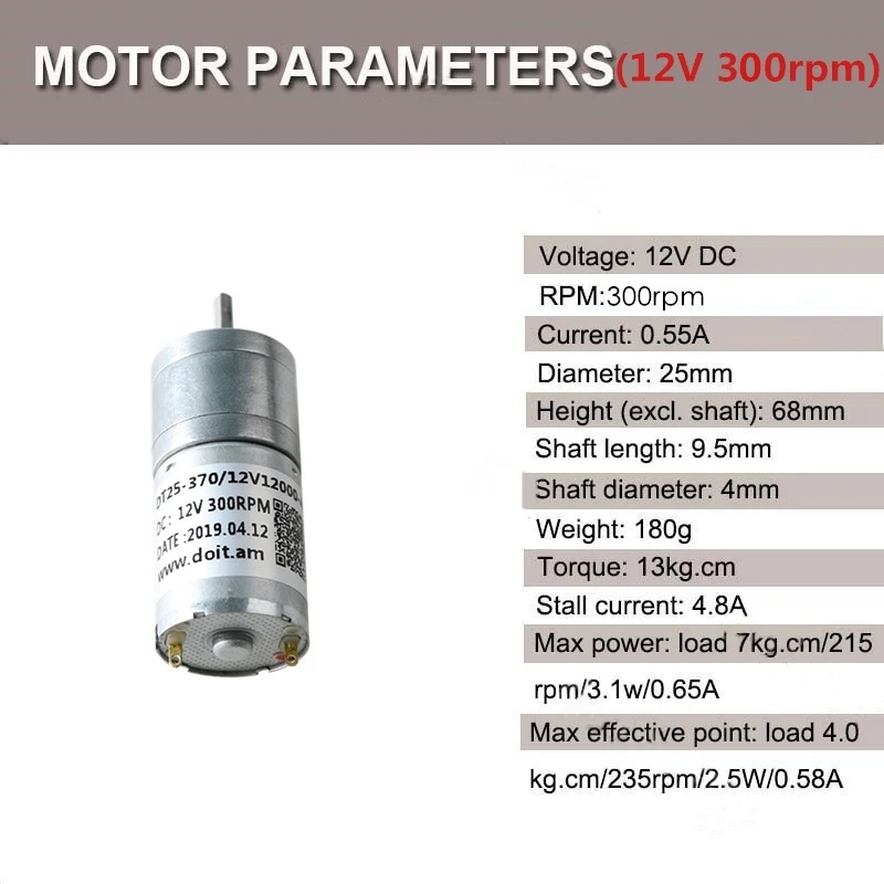 

12V 300RPM phi DC Motor 4mm Deceleration Motor DT25-370 High Torque Motor for Tank Car Chassis DIY Robot Toy Parts