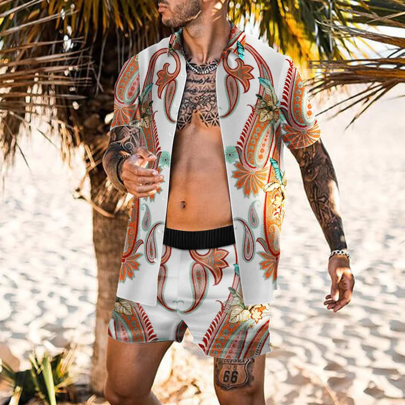 

Men's Shorts+blouse Summer Sports Short Sleeve+Shorts Two-Piece Men's Casual Suit Hawaiian Beach Suit Short Sleeve Shirt 4XL5XL