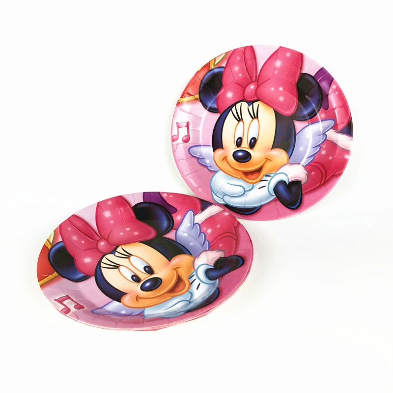 New 6pcs Minnie Mouse Kids Girls Birthday Party decoration Baby Shower Paper Plate Dish 7inch Print Round Plates Party Supplies