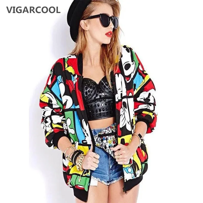 VIGARCOOL, лидер продаж, европейский стиль, Женское пальто, Осеннее, новое, цветное, с длинными рукавами, с Микки Маусом, пальто, с героями мультфильмов, куртка для женщин