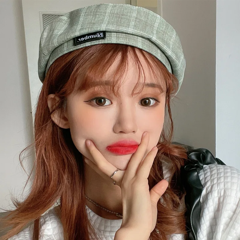 

2021 Plaid Cotton Women's Beret Hat Summer Vintage Multiple Color Outdoor Cap Hip Hop Sunscreen Bob Retro Classic Hat Streetwear