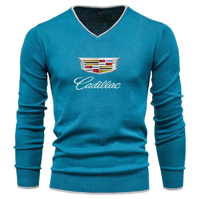 

2021 Autumn and winter men's trendy brand CADILLAS CAR logo round neck pullover fashion slim printed bottoming shirt tops men