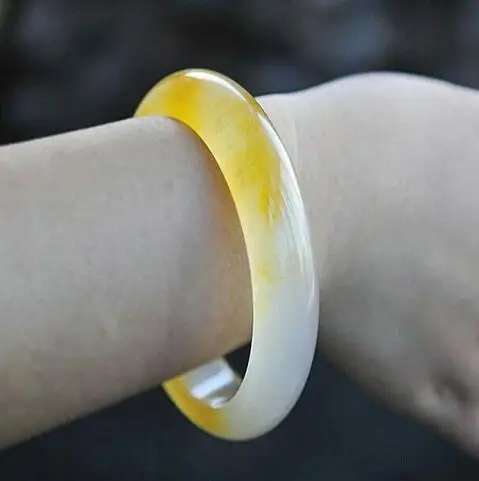 

Natural White Yellow Jade Bangle Charm Jewellery Women's Hand-Carved Jadeite Bracelet Bangles