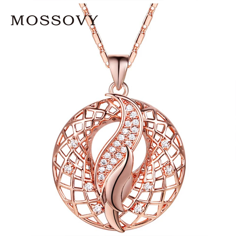Mossovy циркониевое ажурное ожерелье в форме листа розового золота с кулоном