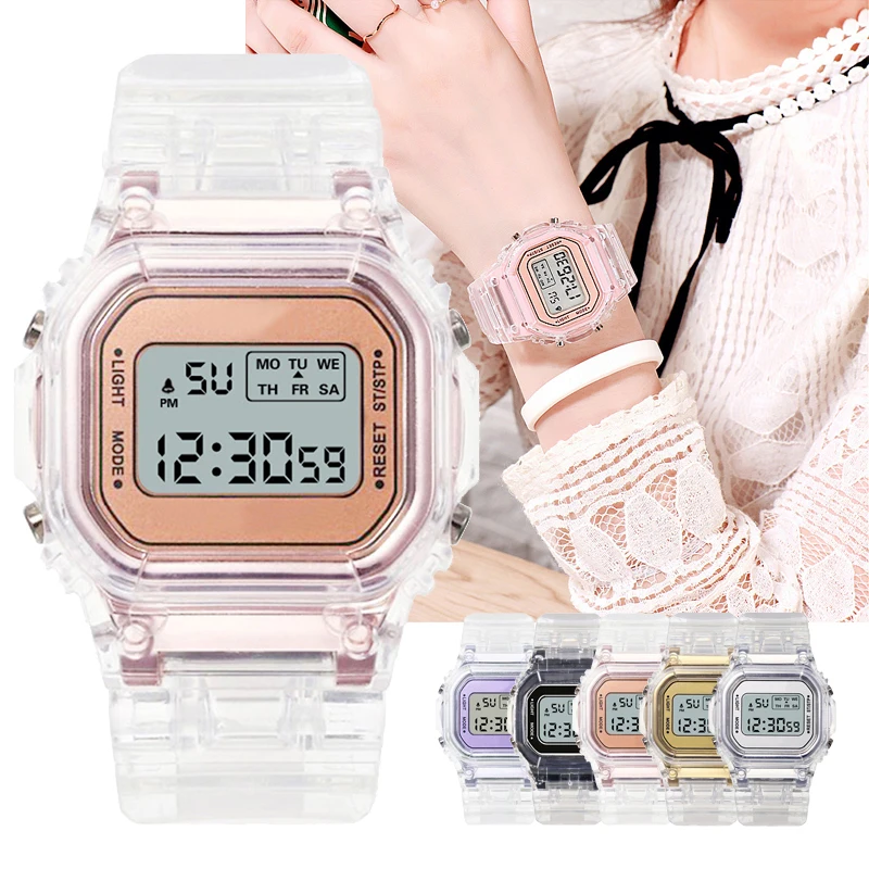 

Mode Uhr Frauen Manner Gold Casual Transparent Digitale Sport Uhren Kinder Armbanduhr Weibliche Reloj mujer