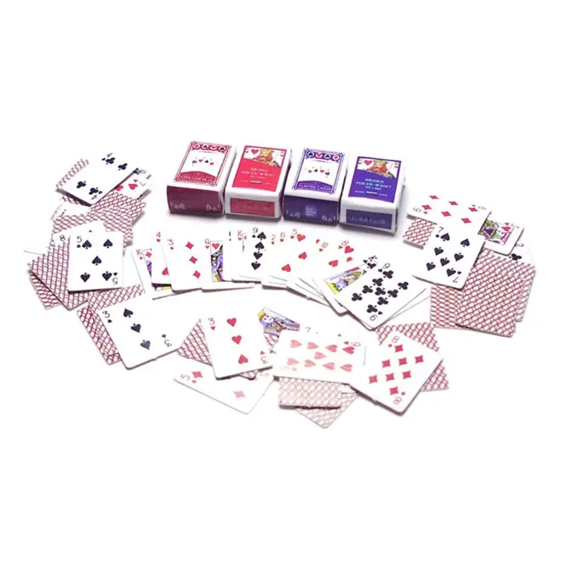 2 комплекта миниатюрный покер 1:12 мини кукольный домик игральные карты Модель