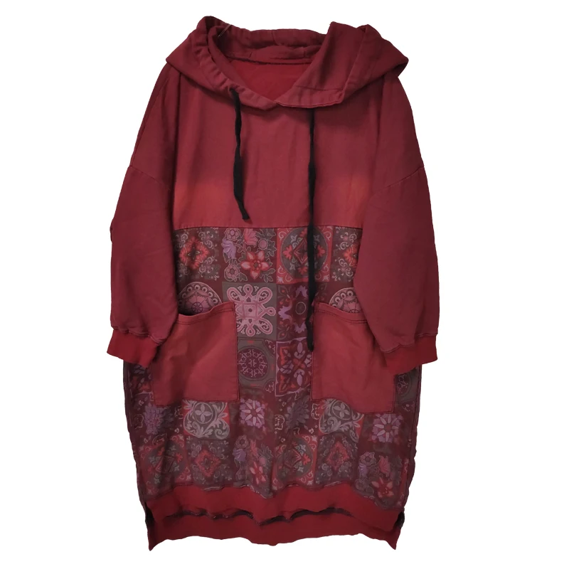 Женская толстовка с капюшоном осень зима в винтажном стиле С принтом свободный