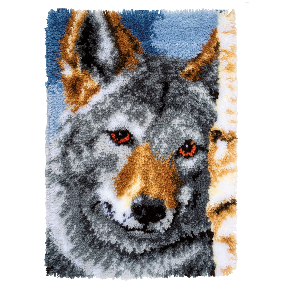 

Latch Hook Rug Kits with Printed Canvas for Adults Kids Crochet Needlework Crafts Printed Canvas Wolf Pattern Home Decoration