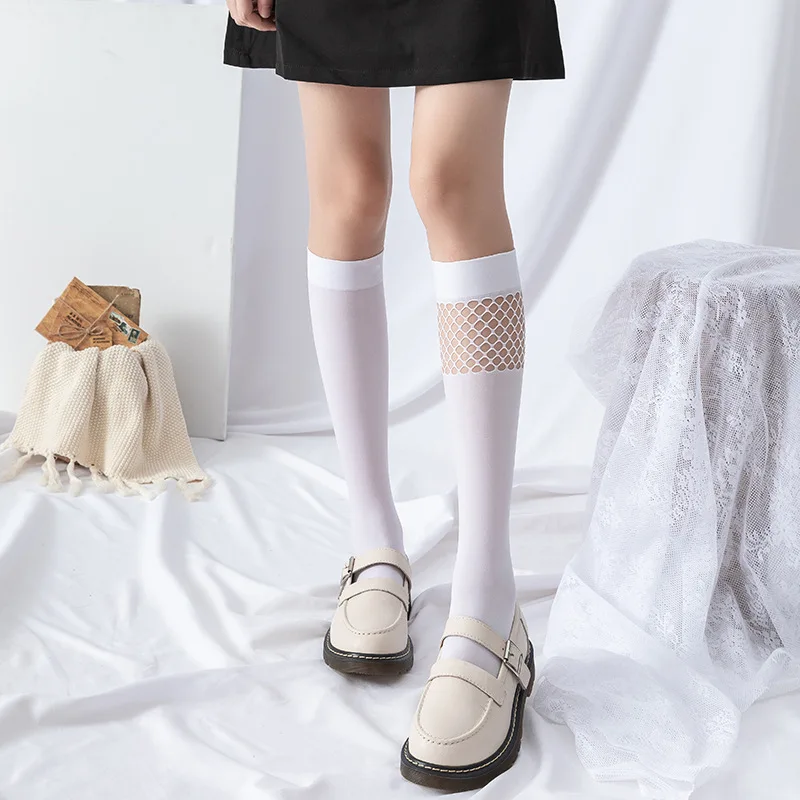 

High Quality Black Women Knee Socks Calf Length Knee Length Velvet Mesh Socks Fashion Ladies Long Socks Japanese Cosplay Sock
