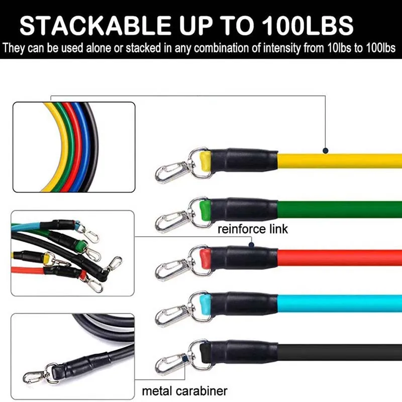 

11PCS Fitness Elastic Bands Pull Rope Resistance Bands Set 100 Pound Elastic Bands Fitness Exercise Equipment Pull Rope Expander