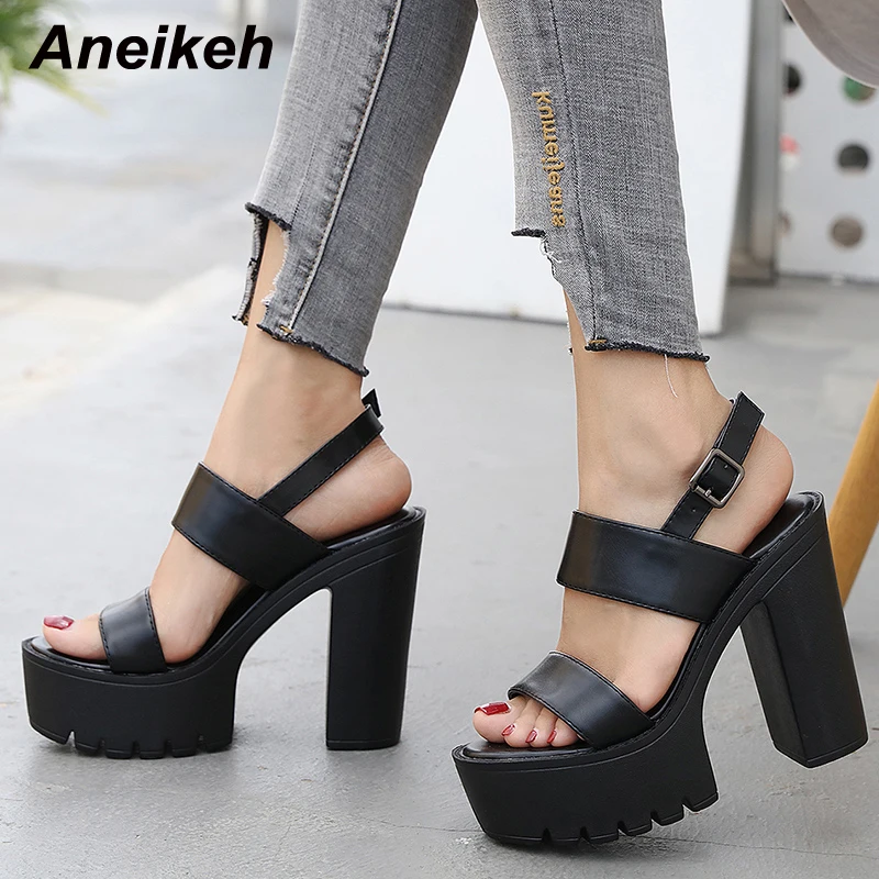 

Женские сандалии на толстой подошве Aneikeh, летние уличные сандалии в стиле панк с милым круглым носком и квадратным каблуком, вечерние туфли-...