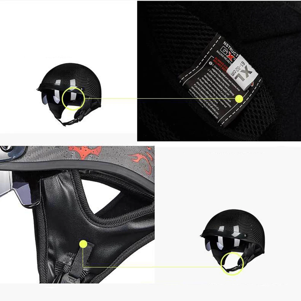 GXT Retro Motorcycle Helmet Carbon Fiber Moto Scooter Vintage Half Face Biker Motorbike Crash for Men Women | Автомобили и