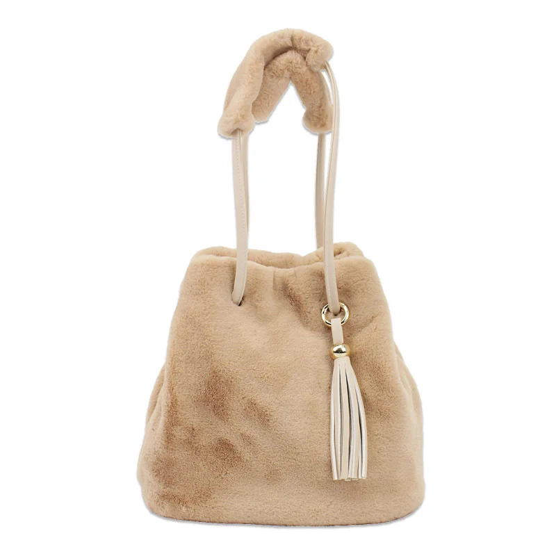 

New Korean Autumn And Winter Bucket Bag Simple Tassel Drawstring Handbag Women's Bag Fashion Maomao One Shoulder Messenger Bag