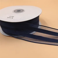 38mm x 25 yards blue organza stripes with gold wire edge ribbon for birthday decoration gift wrapping 1 12 n2161