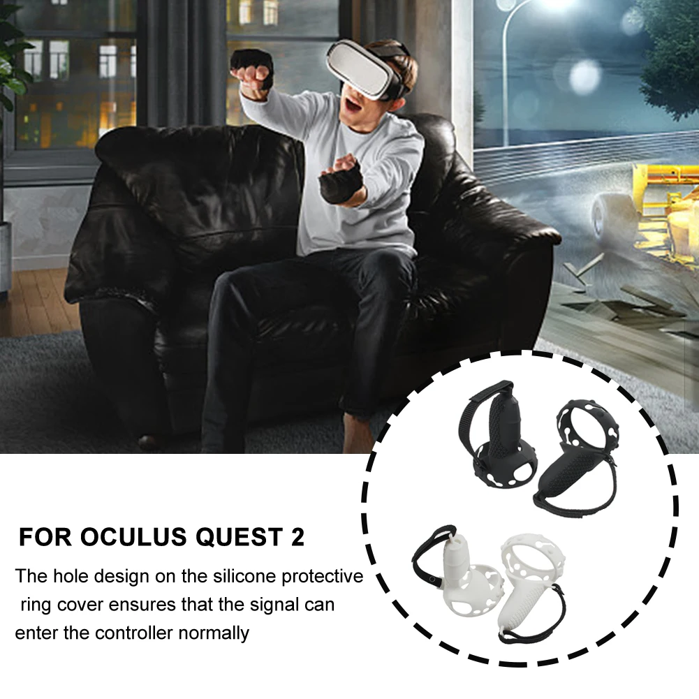 

1pair Non Slip Easy Install Gaming Controller Grip Cover Protective With Knuckle Strap Touch Handle Silicone For Oculus Quest 2