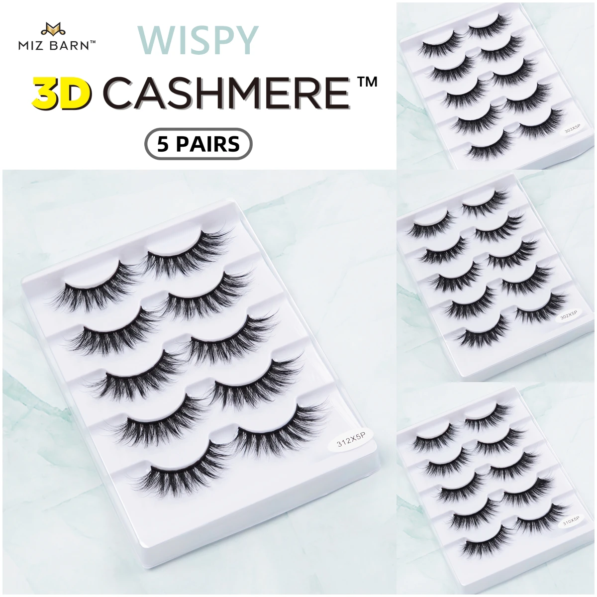 

MIZ BARN 5 Pairs WISPY-3D CASHMERE False Eyelashes Wispies Fluffy Eyes Lashes Soft Artificial 10-20mm Make Up Eyelash Beauty Cil