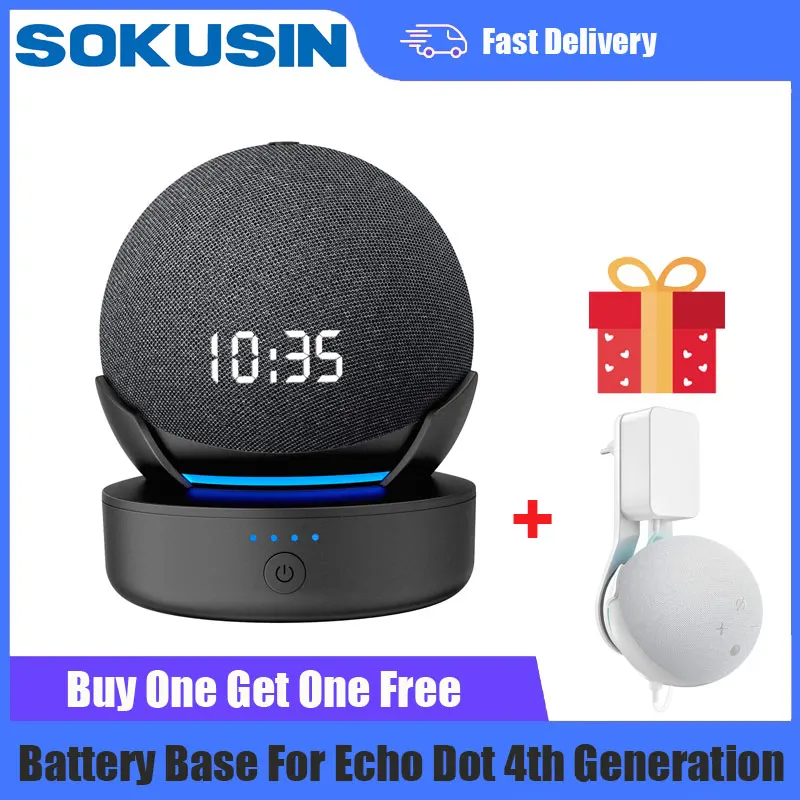5000/10000 мА/ч, Батарея подставка для Amazon Echo Dot 4 4th поколения Alexa Динамик Беспроводной зарядки Портативный Мощность держатель банковских карт - изображение