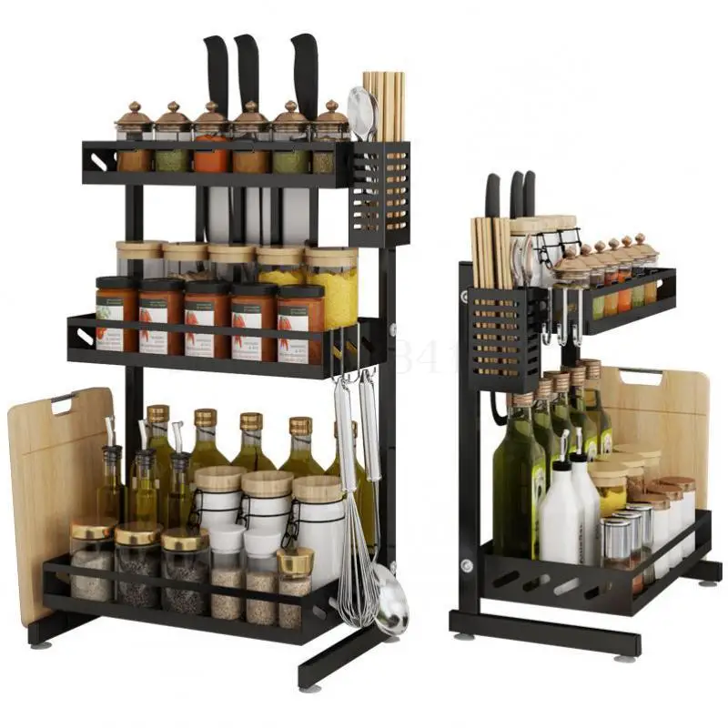 Кухонная полка из нержавеющей стали для приправ настольная черная многоярусная
