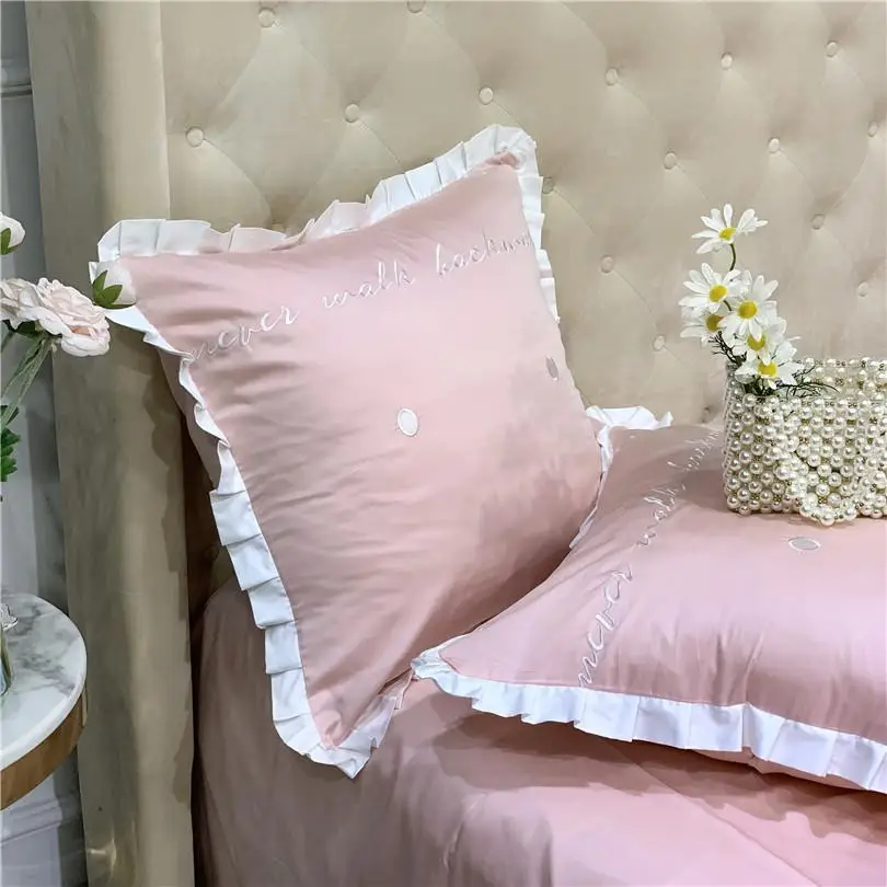 

Vintage Floral Embroidery Duvet Cover Set 4/6Pcs Girls Pink Yellow Queen King size Egyptian Cotton Soft Bedding set Bed Sheet